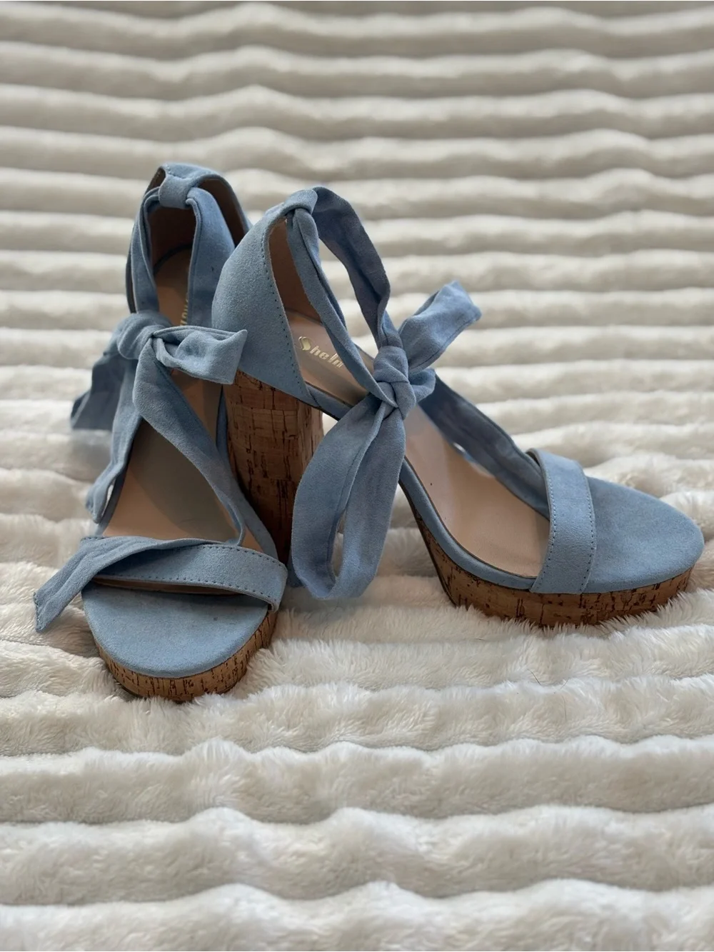 Light Blue Lace-Up Platform Cork Heeled Sandals | Y2K Fairycore Summer Shoes 6.5